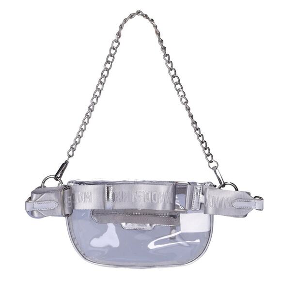 Steve Madden NYC Crossbody Convertible Fanny Pack Bag Clear Silver Pouch - Picture 2 of 5